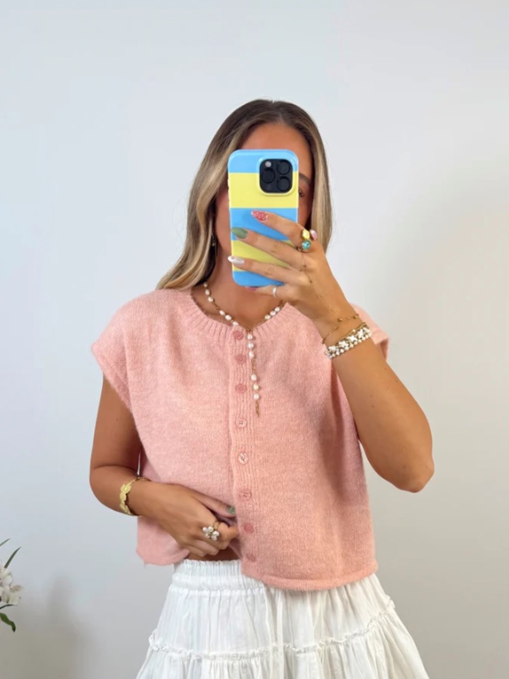 Peach Buttoned Knit cardigan